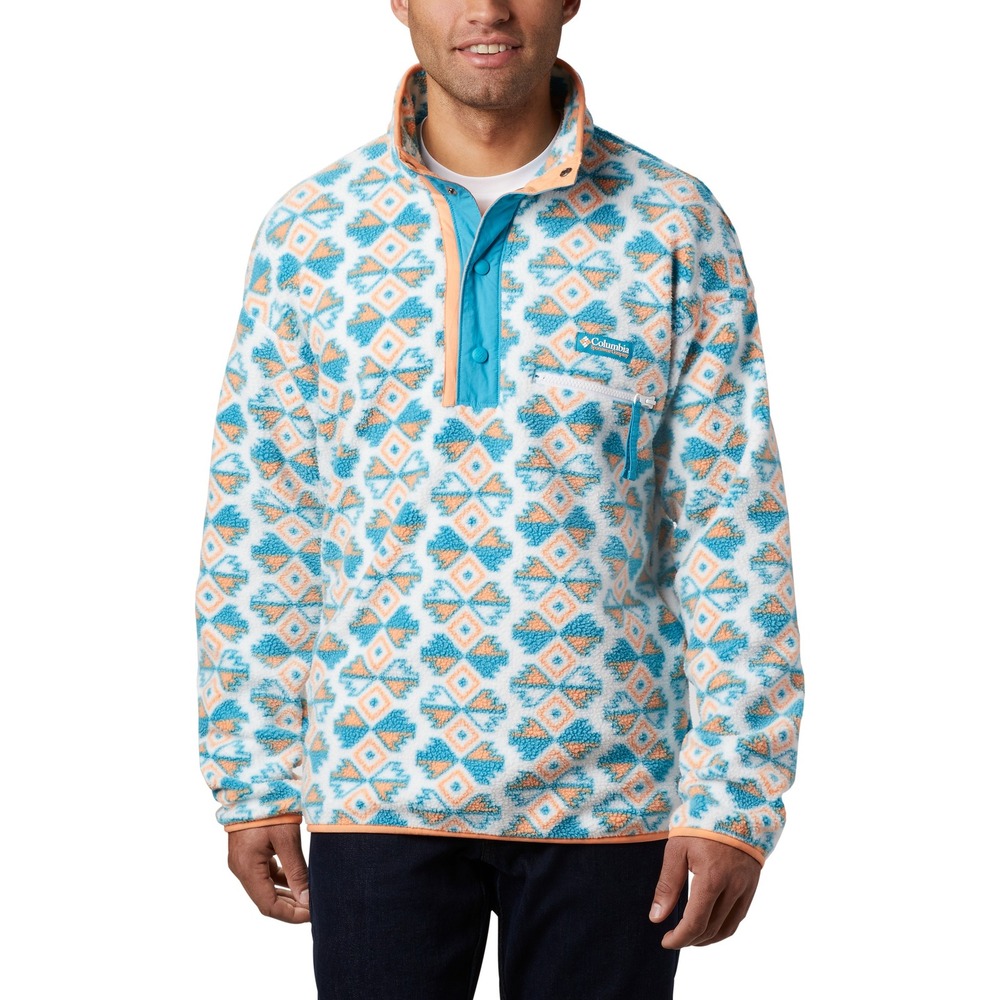 Columbia Helvetia Half Snap Fleece Pullover Teal Orange Aztec Print Mens Medium